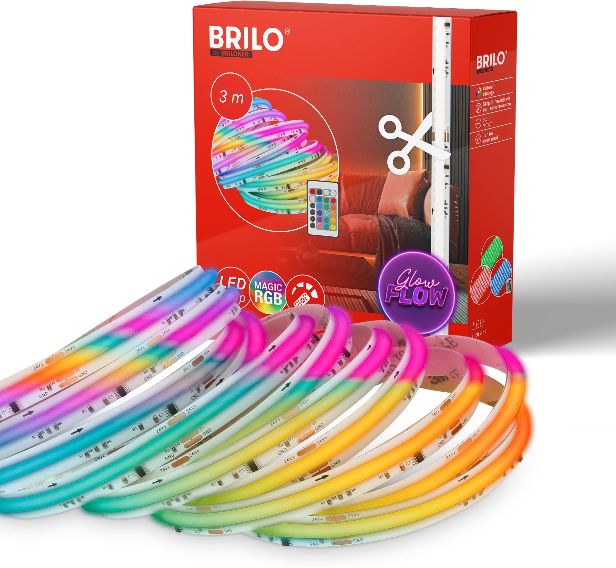 BRILONER LEUCHTEN LED-Streifen "COB Stripes", bunt (weiß, neutral), Gesamtlänge 3m, Lichterketten, LED-Streifen