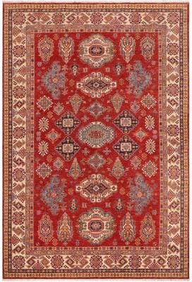 Treasured Knots Caucasian Super Kazak Indigo Red/Natural Hand Knotted Wool Rug - 8'10'' x 12'7''