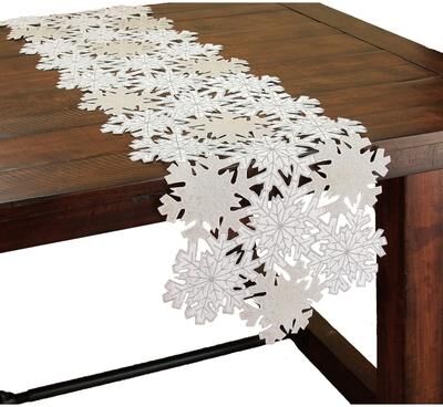 Manor Luxe Shimmer Snowflake Embroidered Cutwork Table Runner 15 by 90 Inch