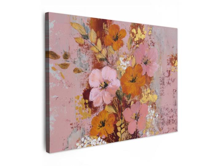 MuchoWow Leinwandbild - Malerei - Blumen - Rustikal - Rosa - 80x60 - Malerei, Altrosa, Textil, Kiefer, Abstrakt, Rechteckig, 80x60 cm, gerahmt, Bilder & Rahmen, Bilder, Wandbilder