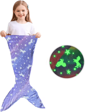Inspire Curations Glow In The Dark Mermaid Tail Blanket For Kids purple
