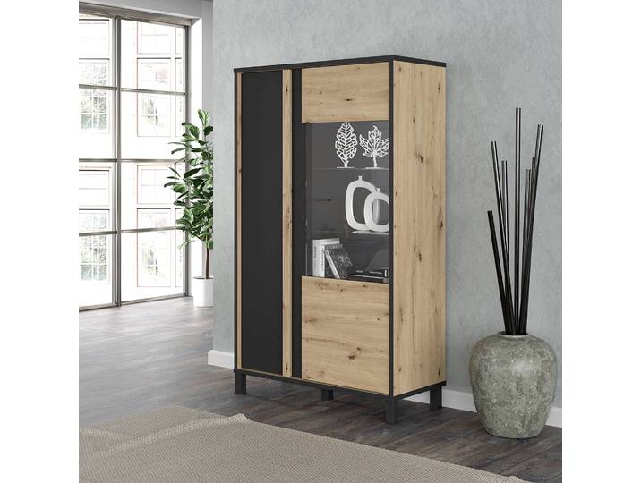Buffet haut 95 x 159 x 42cm Marron/Noir/Imitation chêne Artisan