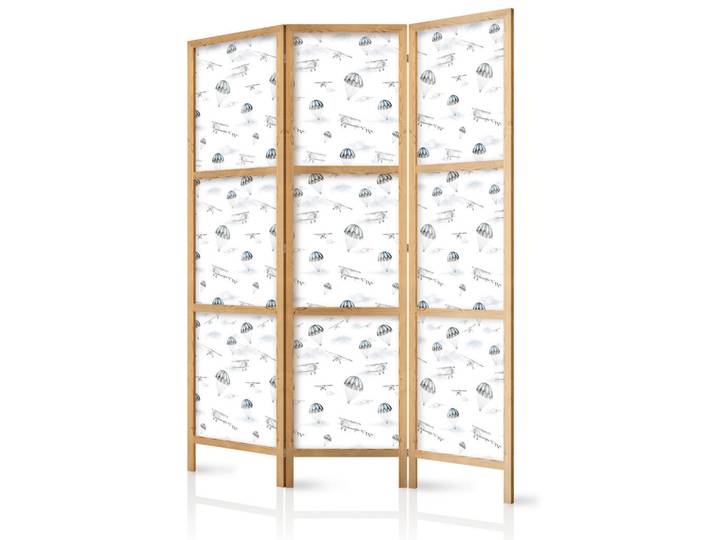 Muralo Paravent Japanischer 3-tlg 135x172 cm Flugzeuge Und Fallschirme, Weiß, Holz, Pinie, Märchen/ Fantasie, Rechteckig, 135x172x3 cm, Wohnzimmer, Raumteiler, Paravents