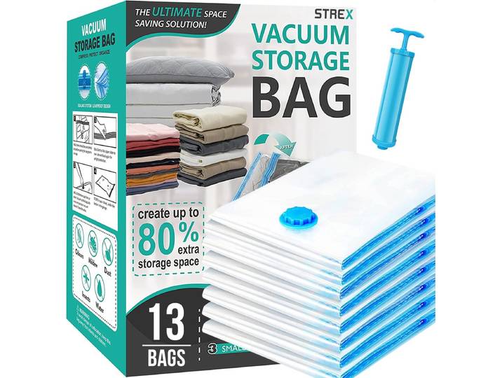 Strex Vacuumzakken Dekbedden & Kleding - 14 Stuks / 4 Maten - Reiszakken / Vacumeerzakken - Incl. Handpomp