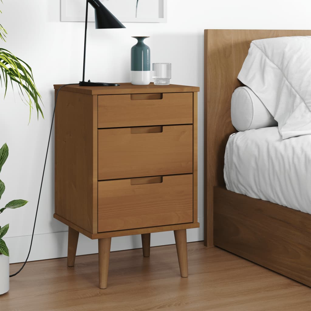vidaXL Mesita de noche MOLDE madera maciza de pino marrón 40x35x65 cm Marrón
