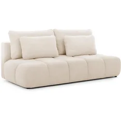 SCHLAFSOFA Belluno aus hochwertigem Beige Plüschstoff mit Bettkasten und tiefen Steppungen in Bubble-Optik