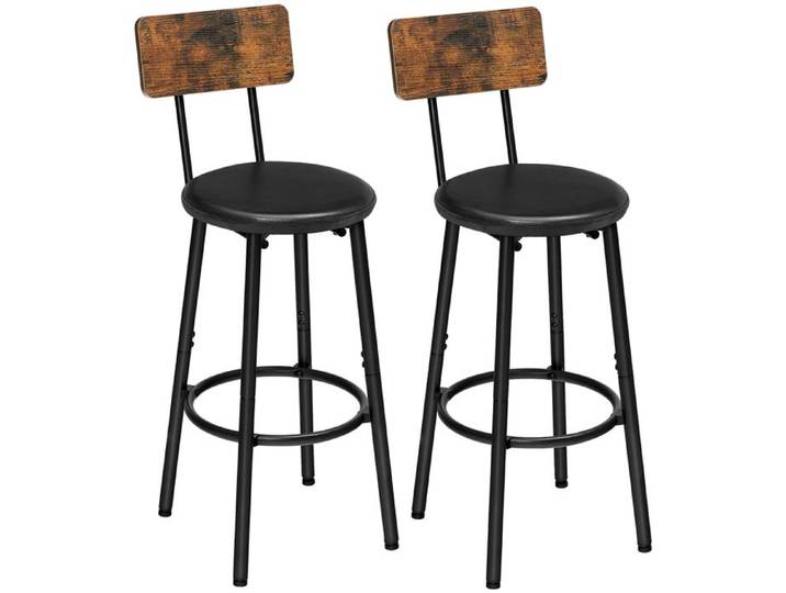Tabouret de bar - HOOBRO - Noir - Ergonomique - Style industriel - Lot de 2