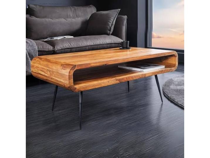 LEBENSwohnART Puristischer Couchtisch ALINO 90cm massiv Sheesham Natural Palisander TV-Board Retro