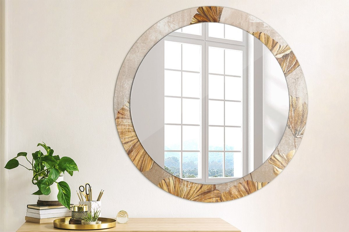 Coloray Bedrukte Spiegel met Boho Bladeren Decoratie - Geel - 80 cm