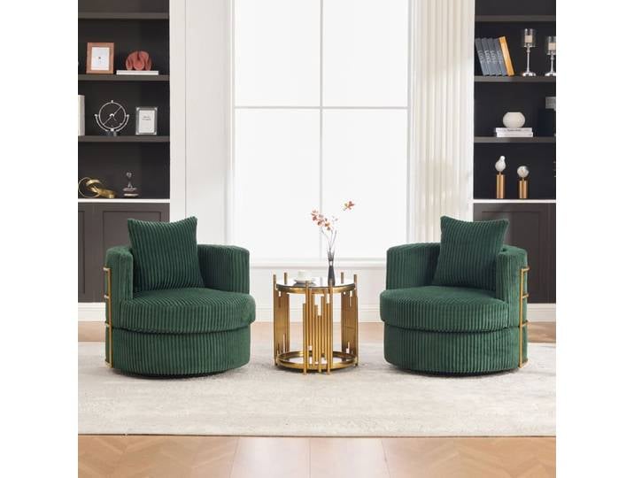 Fauteuil relax pivotant - ZEVKOR - Lot de 2 - 360° pivotant - Velours côtelé vert émeraude - Rangement intégré