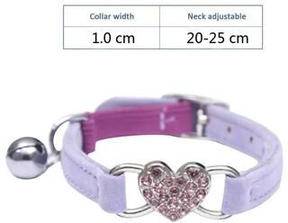 Uplift Essentials Elegant Rhinestone Heart Breakaway Cat Collar With Safety Bell purple