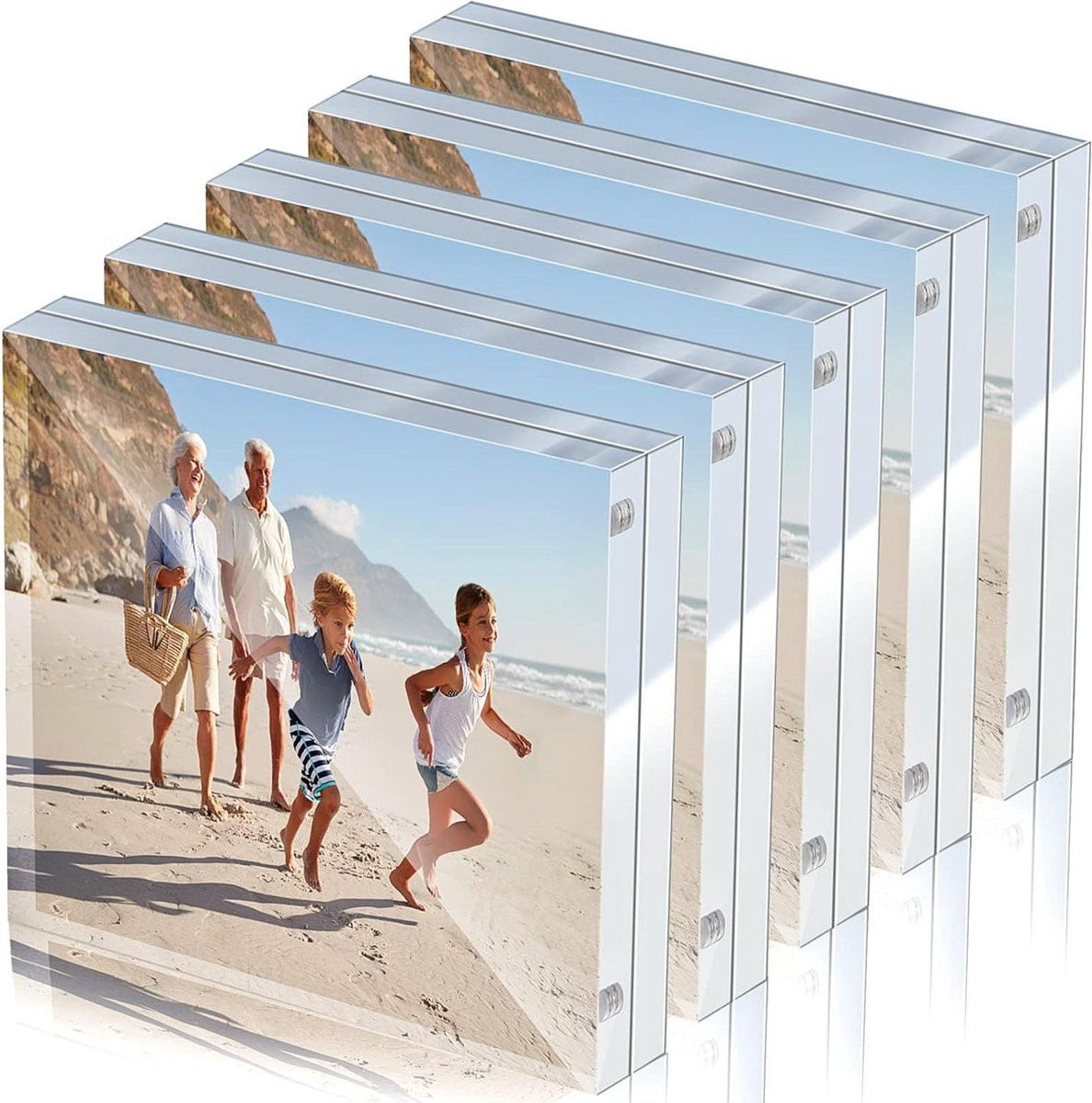 Merkloos Dubbelzijdig Acryl Fotoframe met Magnetische Sluiting, Transparant, 4 x 4 Inch