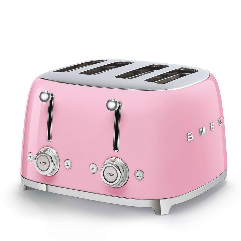 SMEG Edelstahl Toaster 4 Scheiben 6 Modi, Hochglanz, Auftaufunkton, 4 kurze Schlitze, für 4 Scheiben, 2000,00 W, Auftauen, Rösten, Stopp - Pink