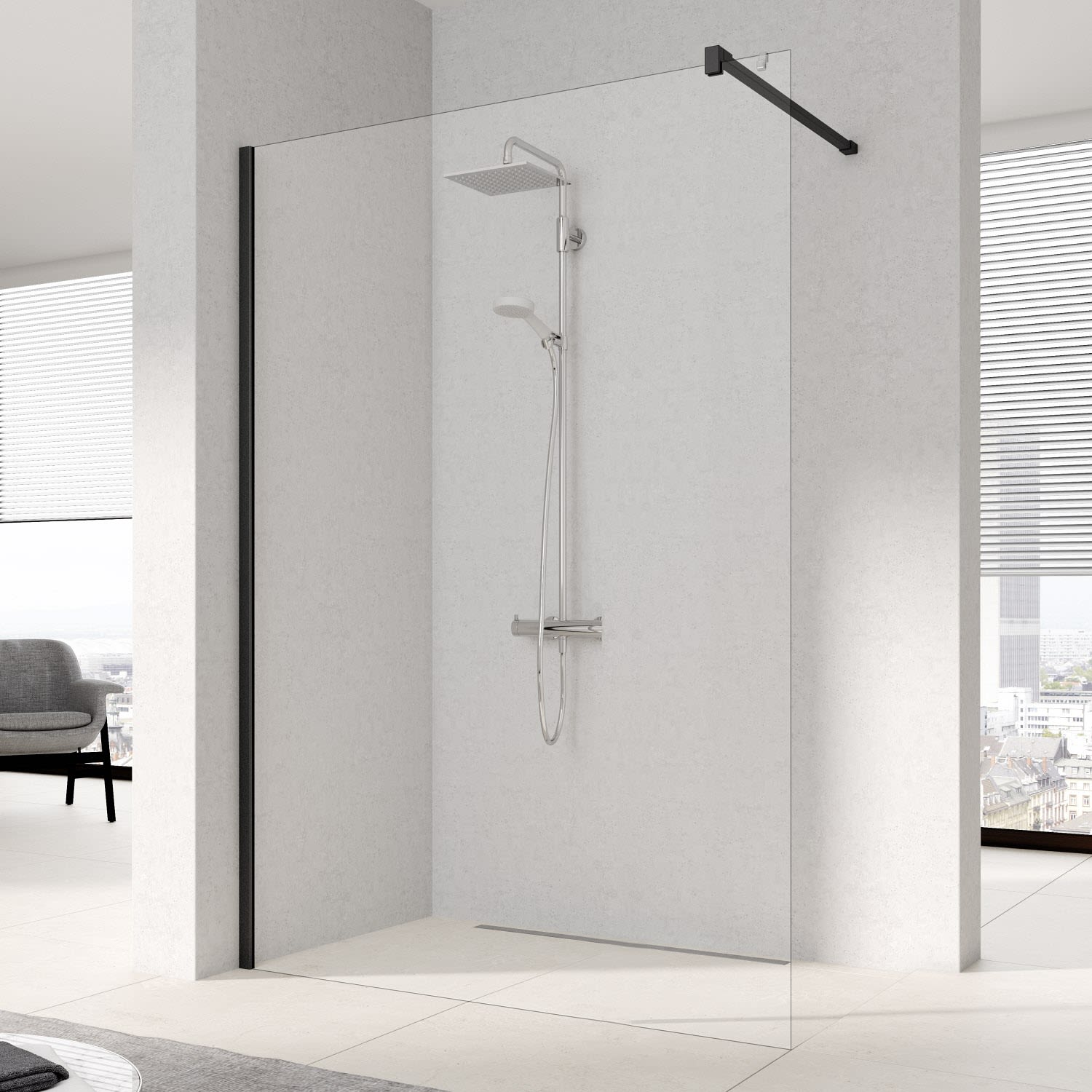 Kermi Dark Edition WALK-IN XB 110 x 200 cm, inkl. Stabilisierung eckig
