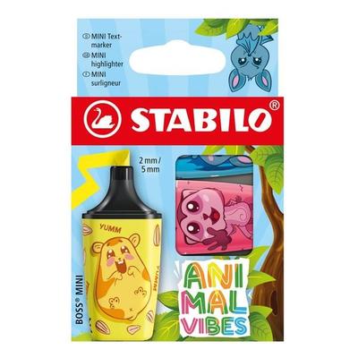 STABILO Textmarker BOSS MINI Animal Vibes, 3er Set - pink, gelb, blau