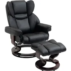MODFU Relaxsessel mit Hocker, Kunstleder Schwarz, drehbar und bis 145° neigbar