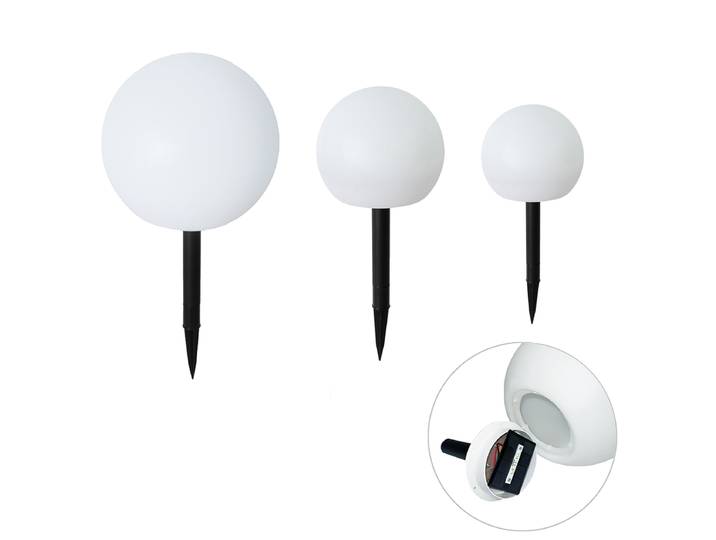 Ensemble de 3 lampadaires d'extérieur blancs avec LED solaire