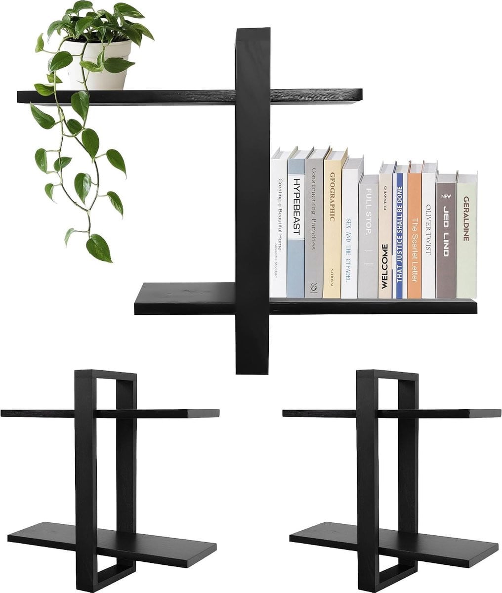 Eikenhouten Wandrek met Hangen Systemen - Decoratieve Opslag voor Thuis (2 Stuks)