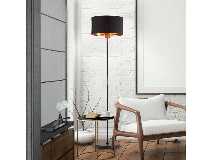 B.K. Licht Stehlampe Kari, schwarz, für Wohn- / Esszimmer, Textil / Stoff / Seide, Modern, Stehlampe