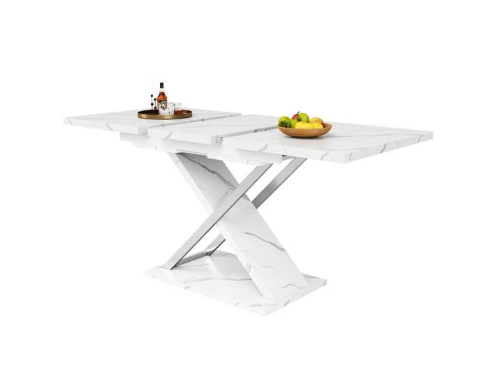 Redom Ausziehbarer Esstisch aus MDF mit Marmormuster, 118-157/75/76,4 cm, Weiß, 75x76.4x118 cm, Esszimmer, Esstische