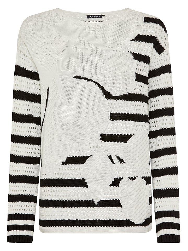 Olsen Pullover in Weiß/ Schwarz - 38