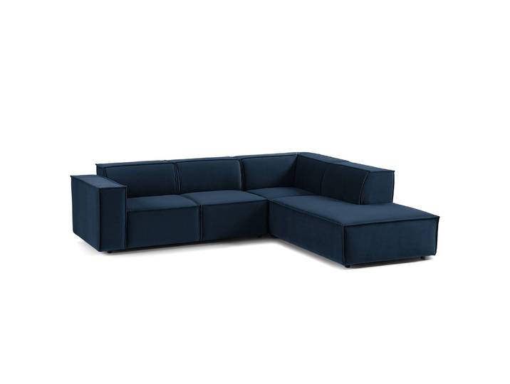 Ecksofa mit Ottomane Blau/Dunkelblau Samt Shyla 260 x 70 x 234cm Ottomane davorstehend rechts Keine Funktion Glamour