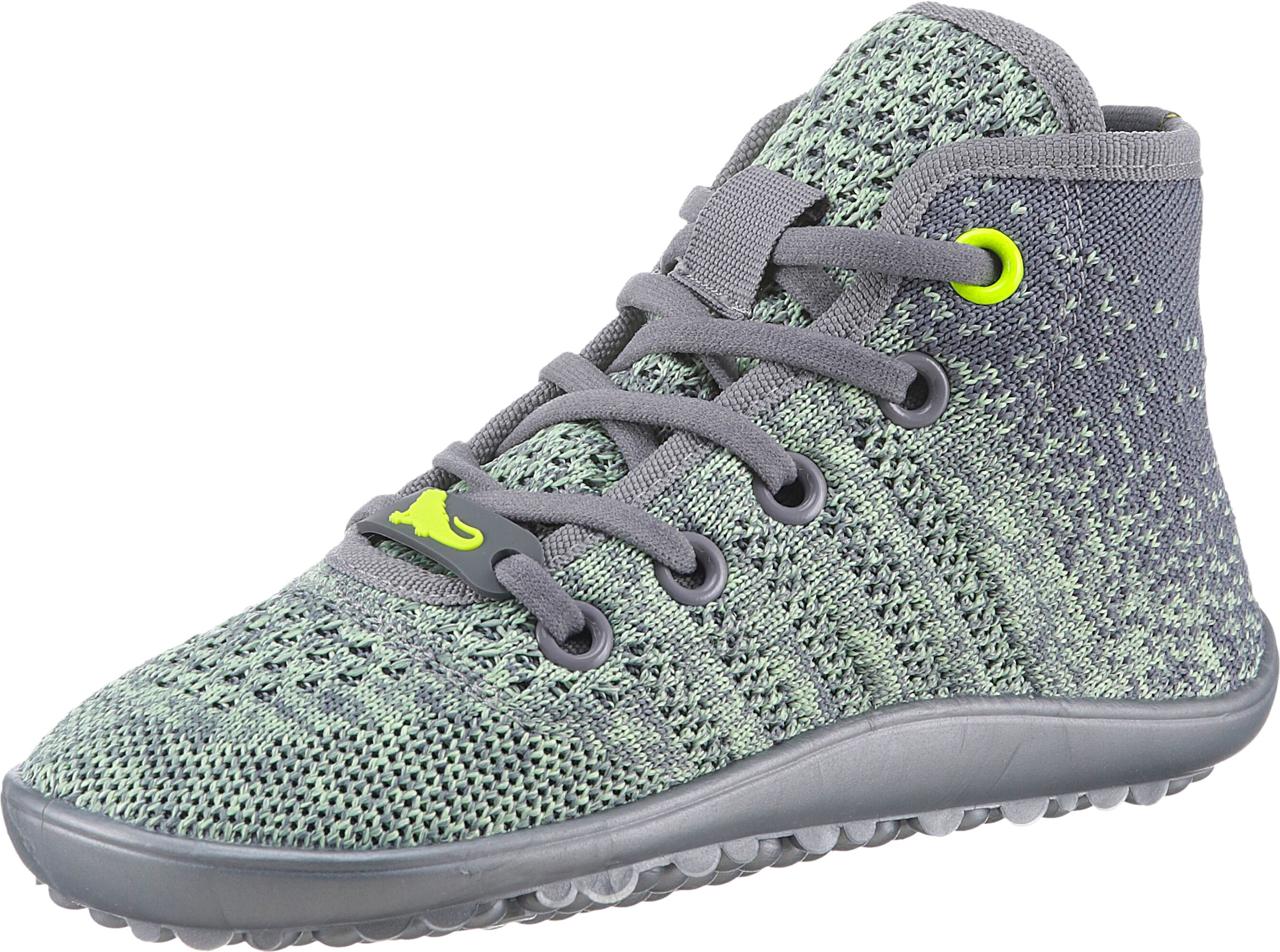 Barfussschuh LEGUANO "LEGUANITO GO", Jungen, Gr. 32, grün (kiwi, grau), Textil, Schuhe Barfussschuh, Freizeitschuh, Schnürboots, Kinderschuh, speziell entwickelte Sohle kiwi, grau 32