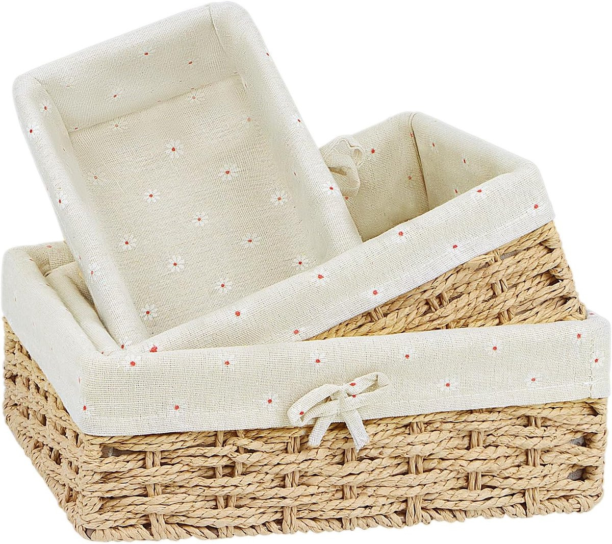 SnelShoppen Set van 3 Gevlochten Wicker Badkamer Manden met Voering, Stapelbaar, Khaki