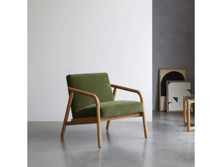 Sessel aus massiver Eiche mit grünem Samtbezug - Grün - Fabric