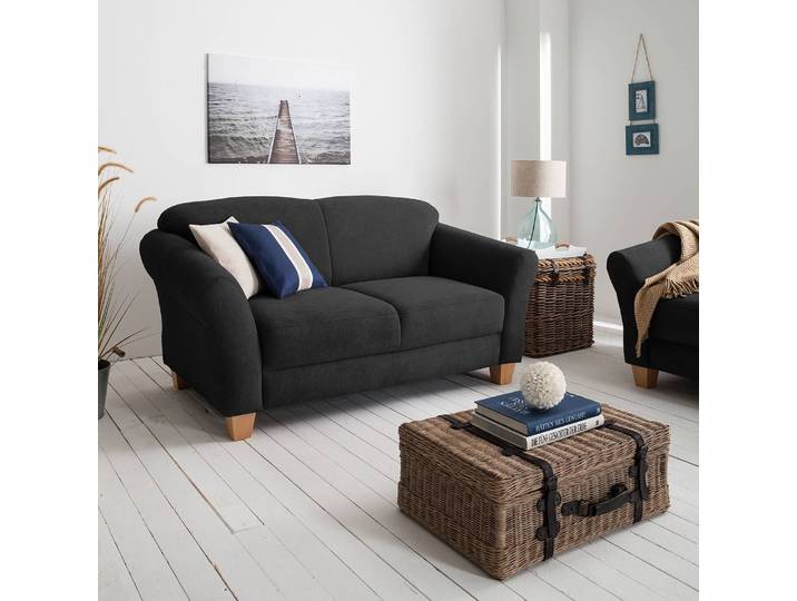 Sofa 2-Sitzer Webstoff Schwarz/Schwarz Webstoff 163 x 84 x 89cm Natur