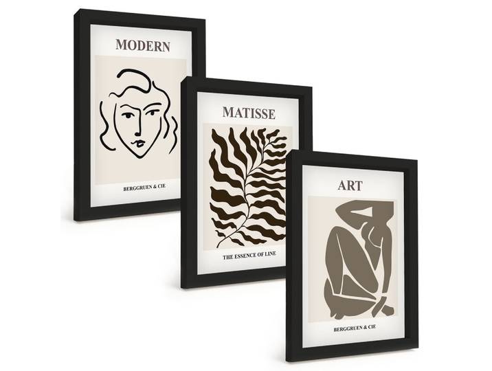 BILDER SET 3er Set - 20x30 cm Schwarzer Rahmen - Stilvolle Grafiken, Linien, Zeichen