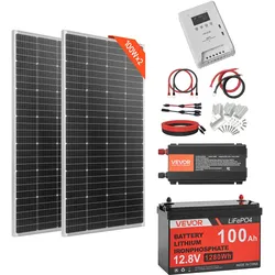VEVOR 400W Solaranlage Komplettset, Insel Solaranlage Inkl. 2x 200W Mono-Solarpanele 12,8V 100Ah LiFePO4 Stromspeicher 40A MPPT Laderegler & 12V 1000W Wechselrichter, Photovoltaik Inselanlage für Heim