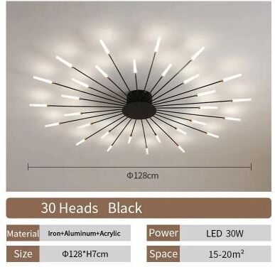 Uplift Picks Nordic Flower LED Ceiling Light Modern Sputnik Chandelier black (30 Head) dimmable With Remote