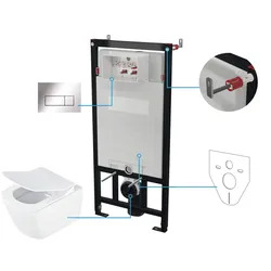 Neuesbad Serie 660 Wand-WC spülrandlos + WC-Sitz + Vorwandelement + Betätigungsplatte flach, Chrom NB1DECDZS6ZPW1