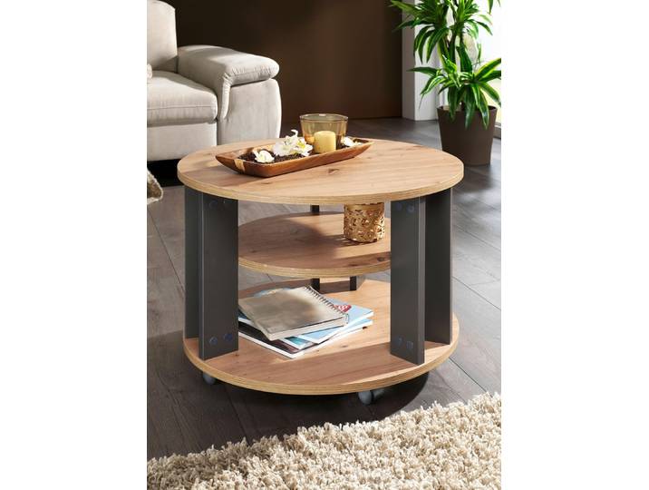 Couchtisch mit 2 Ablageflächen und 4 Rollen, wildeiche-anthrazit, groß