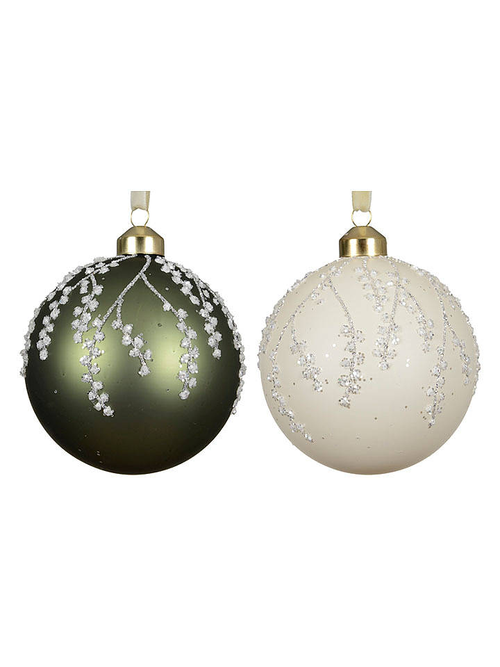 Kaeming Christbaumkugeln in Creme/ Grün - 12 Stück - onesize