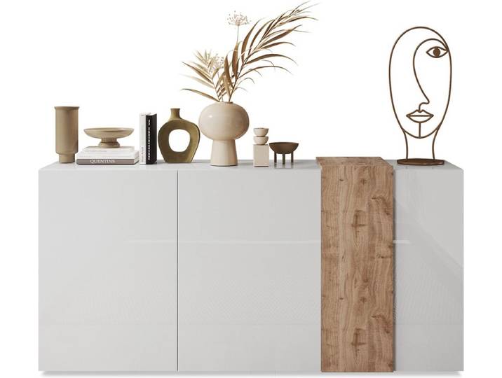 Vente-unique Buffetkast met 3 deuren - Wit en licht naturel - CAYNO