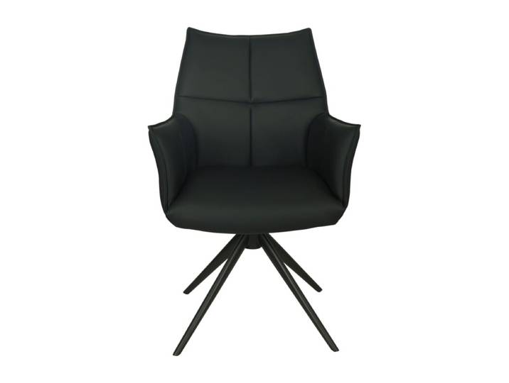 Louming Mele Armlehnstuhl in Leder - 360° drehbar - Leder schwarz Esszimmerstuhl, hochwertiges Echtleder, edles Design, praktische Drehfunktion, robustes Metallgestell Drehfunktion, Rückholfunktion Modern, Zeitlos