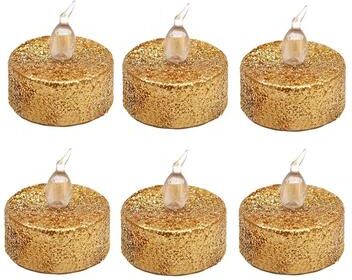 Uplift Treasures Gold Glitter Flameless LED Tealight Candles For Party And Wedding Decor gold Warm Flash 6pcs