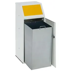 PROREGAL Robuster Wertstoffsammler mit Fronttür & Klemmring | HxBxT 105x40x40,5cm | Verzinkter Stahl | Gelb | Mülleimer Abfalleimer Müllkorb