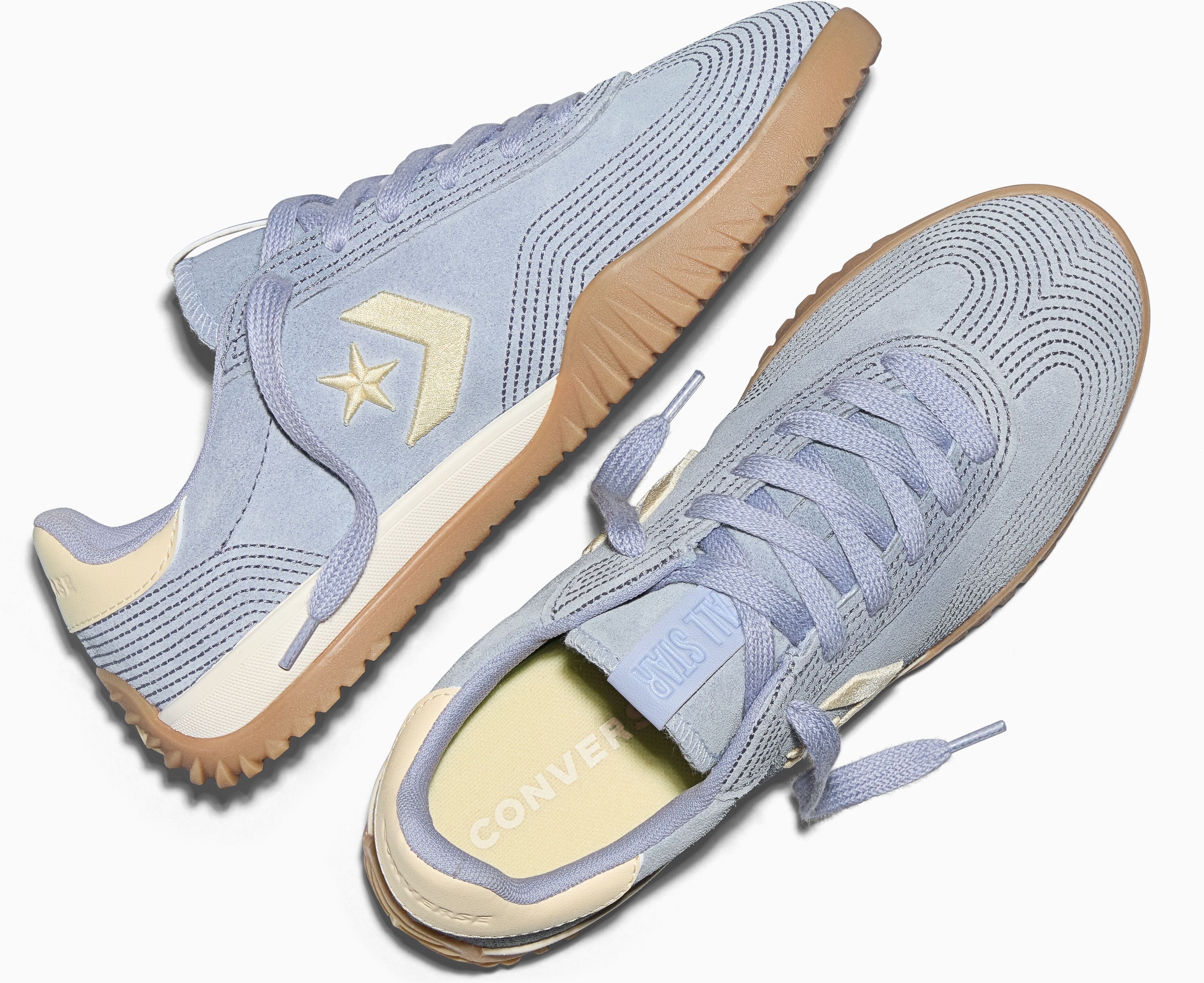 Sneaker CONVERSE "RUN STAR TRAINER STITCHED SUEDE", Damen, Gr. 37,5, blau (no shade, thunder whale, golden view), Leder, Schuhe Sneaker no shade, thunder whale, golden view 37,5