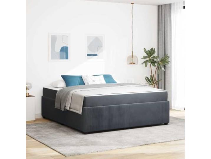 Stoffbezug Moderner Rahmen Bettgestell Dunkelgrau 180 x 200 cm Dunkelgrau Bettrahmen mit Matratze 180x200 Stoff Taschenfederkern Doppelbett mit Lattenrost Stabil Schlafzimmer Möbel Set