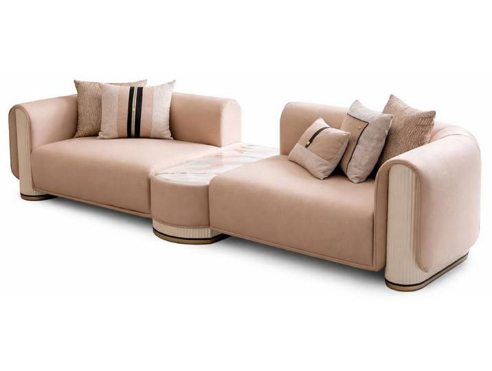 Xlmoebel Big-Sofa Beiges modernes 3-Sitzer-Sofa mit Kissen für gemütliche Stunden, 3-Sitzer-Sofa 1 Teile, Made in Europa