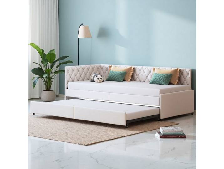 Canapé-lit 2 places - 90x200cm - design contemporain - extensible - beige
