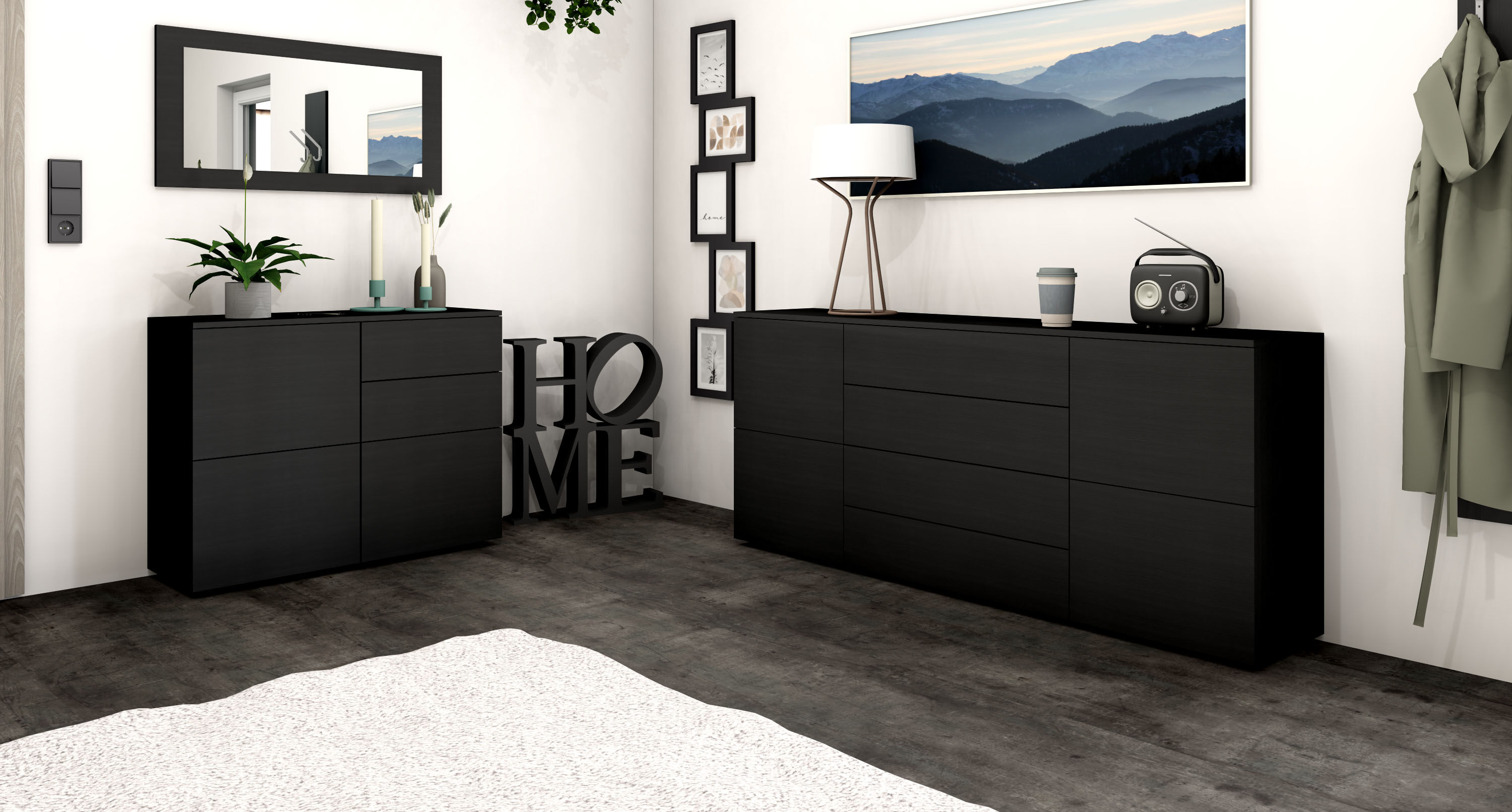 Sideboard BORCHARDT MÖBEL "Rova, Kommode Breite 166 cm", schwarz (schwarz matt), B:166cm H:72cm T:35cm, Holzwerkstoff, Sideboards, Sideboard, Breite 166 cm