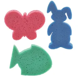 3er Kinder Badeschwamm Set Schmetterling Hase Fisch Badetiere Schwamm Rot Blau