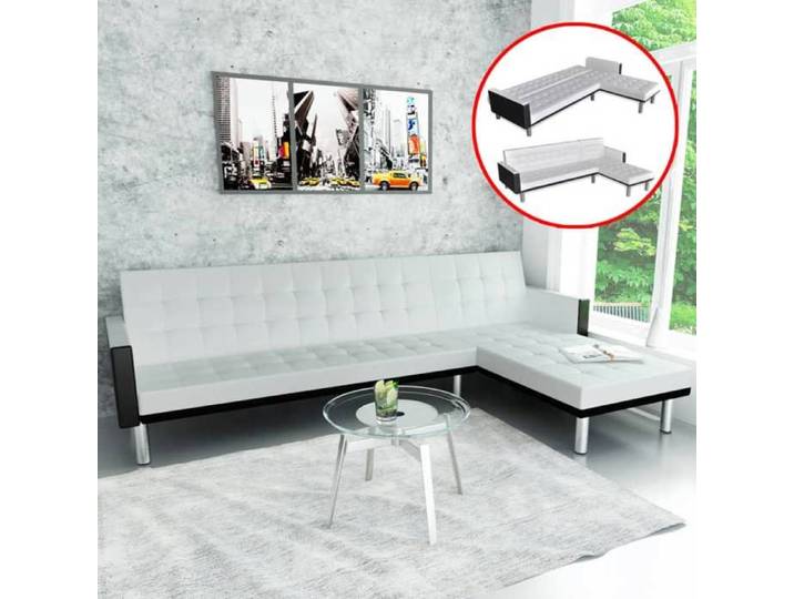 SOFA convertible - Canapé de Séjour - 1/2 places - en forme de L similicuir blanc - Sofa lit 0_234508