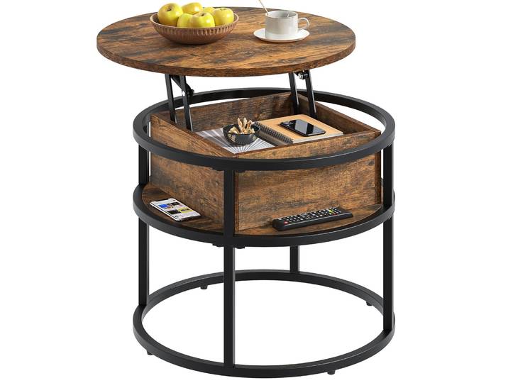 Table Basse avec Couvercle Rabattable, Bois d'ingénierie, 60x60x47cm