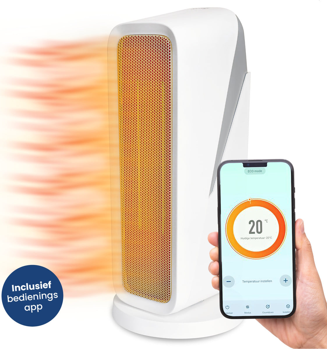 Gologi elektrische verwarming met thermostaat, 1500W, bedienbaar via app en touchscreen