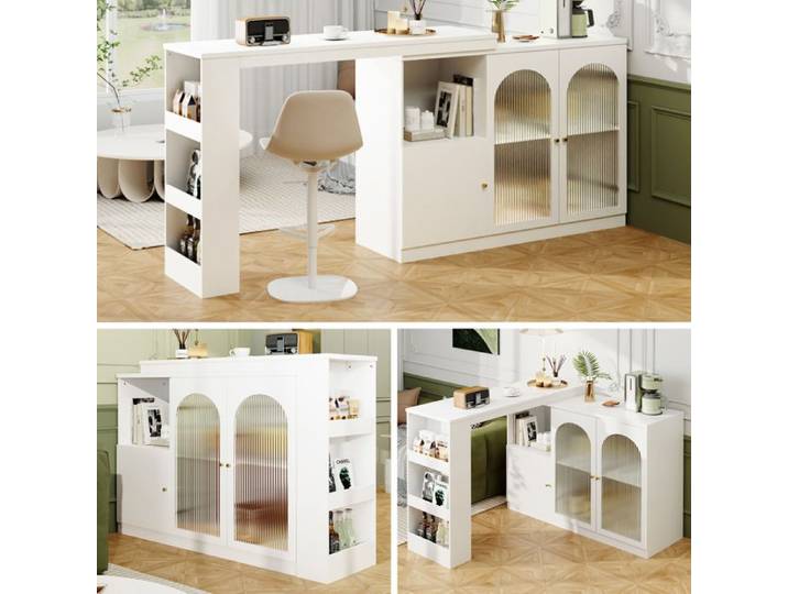 Table de bar rotative - MDF - Blanc - 360° - 120x40x97 cm